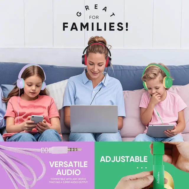 Alt view image 6 of 7 - Kids Headphones Bulk 5-Pack for K-12 School, Over-Ear Wired Headset with Microphone, Foldable, 3.5mm Jack Headphone for Classroom Chromebooks Tablets Laptop Computer