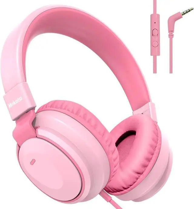 Main image of Headphone Kids Volume Limited 85/94dB Wired Over-Ear/On-Earr Foldable Headset with Inline Cable Aux 3.5mm Cord Mic for Toddler Boy Girl Child Back to School Study Pad Tablet Pink