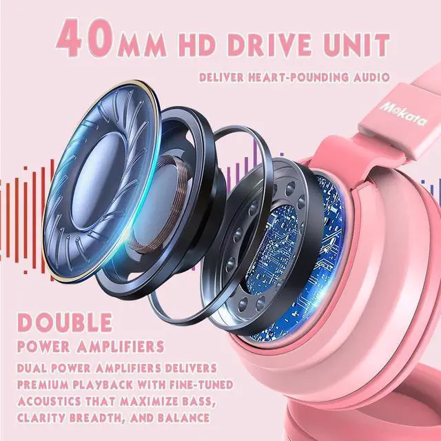 Alt view image 5 of 7 - Headphone Kids Volume Limited 85/94dB Wired Over-Ear/On-Earr Foldable Headset with Inline Cable Aux 3.5mm Cord Mic for Toddler Boy Girl Child Back to School Study Pad Tablet Pink