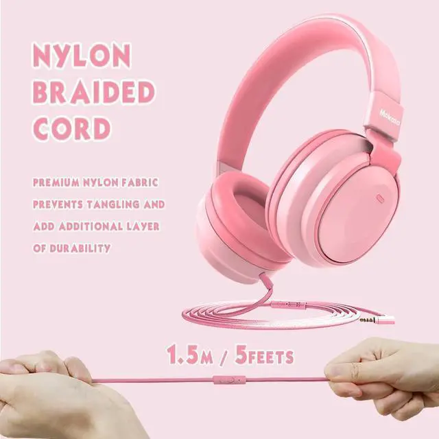 Alt view image 6 of 7 - Headphone Kids Volume Limited 85/94dB Wired Over-Ear/On-Earr Foldable Headset with Inline Cable Aux 3.5mm Cord Mic for Toddler Boy Girl Child Back to School Study Pad Tablet Pink