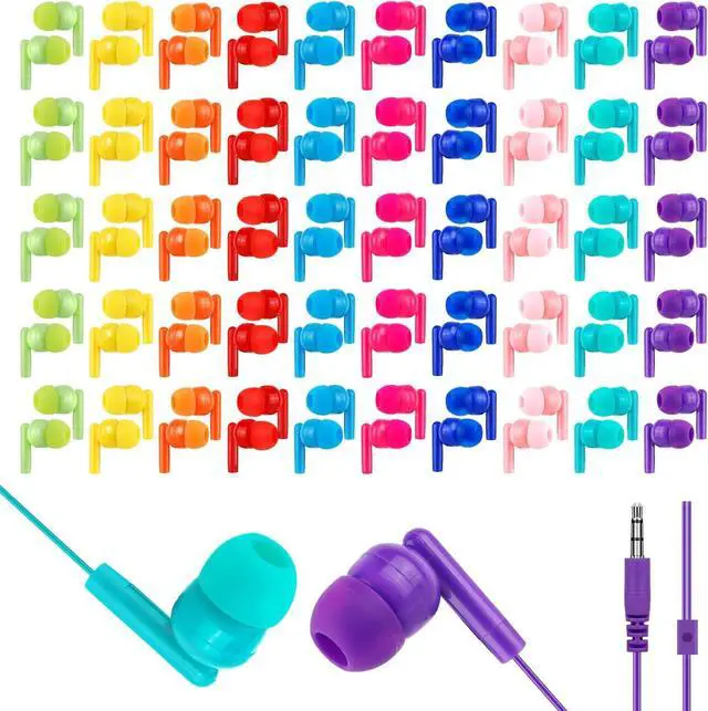 Main image of Kids Bulk Earbuds for Classroom School 80 Pack Wholesale Students Wired Earphones 3.5mm Multi Colored Perfect for School Classroom Libraries (10 Colors)