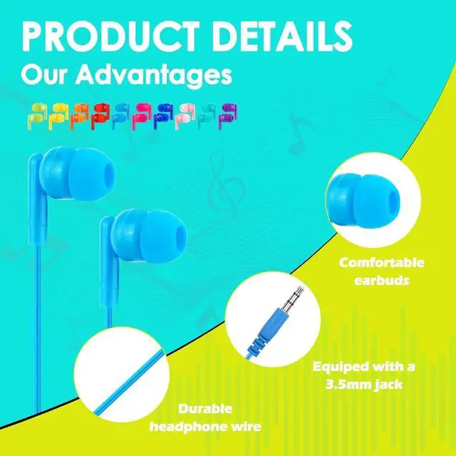 Alt view image 2 of 7 - Kids Bulk Earbuds for Classroom School 80 Pack Wholesale Students Wired Earphones 3.5mm Multi Colored Perfect for School Classroom Libraries (10 Colors)