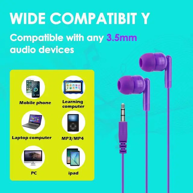 Alt view image 3 of 7 - Kids Bulk Earbuds for Classroom School 80 Pack Wholesale Students Wired Earphones 3.5mm Multi Colored Perfect for School Classroom Libraries (10 Colors)