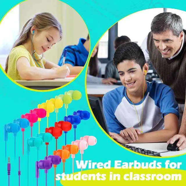 Alt view image 5 of 7 - Kids Bulk Earbuds for Classroom School 80 Pack Wholesale Students Wired Earphones 3.5mm Multi Colored Perfect for School Classroom Libraries (10 Colors)
