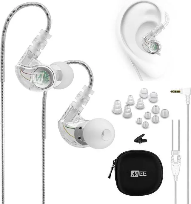 Main image of MEE audio M6 Sport Wired Earbuds, Noise Isolating In Ear Headphones, Sweatproof Earphones for Running/Gym/Workouts with Dynamic Enhanced Bass Sound, Memory Wire Earhooks, 3.5mm Jack Plug (Clear)