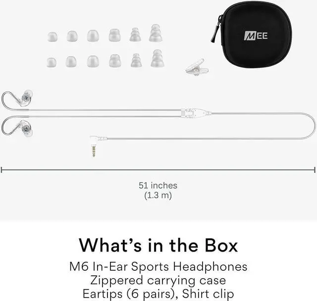 Alt view image 5 of 6 - MEE audio M6 Sport Wired Earbuds, Noise Isolating In Ear Headphones, Sweatproof Earphones for Running/Gym/Workouts with Dynamic Enhanced Bass Sound, Memory Wire Earhooks, 3.5mm Jack Plug (Clear)
