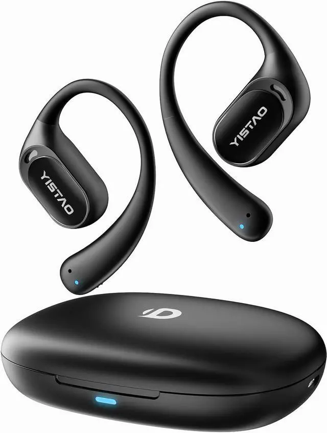Main image of Open Ear Headphones, 35 Hours Playtime True Wireless Open Ear Earbuds with Ear Hooks, Air Conduction Headphones, Bluetooth 5.3,Clear Calls, IPX6 Waterproof Wireless Earphones - Black