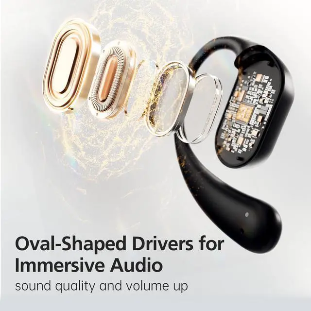 Alt view image 2 of 7 - Open Ear Headphones, 35 Hours Playtime True Wireless Open Ear Earbuds with Ear Hooks, Air Conduction Headphones, Bluetooth 5.3,Clear Calls, IPX6 Waterproof Wireless Earphones - Black