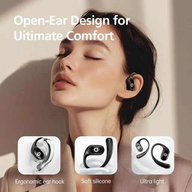 Alt view image 3 of 7 - Open Ear Headphones, 35 Hours Playtime True Wireless Open Ear Earbuds with Ear Hooks, Air Conduction Headphones, Bluetooth 5.3,Clear Calls, IPX6 Waterproof Wireless Earphones - Black