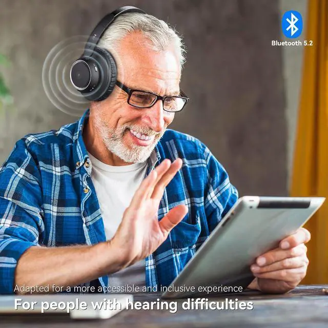 Alt view image 7 of 7 - Wireless Headphones for TV Watching, TV Headphones Wireless for Seniors with Transmitter Charging Base, Hea-impaired, No Audio Delay Blutooth 5.2, Plug and Play, Gifts for Elderly