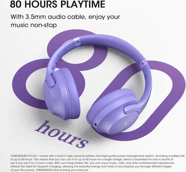 Alt view image 2 of 7 - Bluetooth Headphones Over Ear, 80H Playtime Headphones Wireless with 3 EQ Modes, Wireless Headphones with Mic, HiFi Stereo Foldable Bluetooth Headphones for PC Phone Home Travel (Purple)