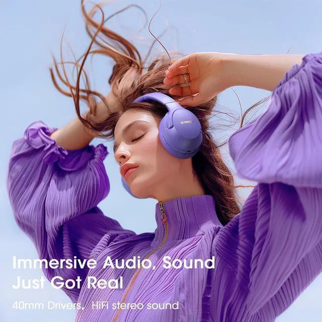 Alt view image 6 of 7 - Bluetooth Headphones Over Ear, 80H Playtime Headphones Wireless with 3 EQ Modes, Wireless Headphones with Mic, HiFi Stereo Foldable Bluetooth Headphones for PC Phone Home Travel (Purple)