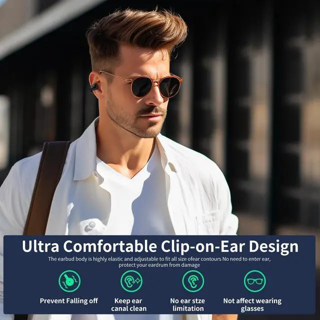 Alt view image 5 of 7 - Open Ear Clip Wireless Earbuds Bluetooth 5.3, Sports Earphones Built-in Microphone with Earhooks & Ear Hook, Bone Conduction, Wireless Charging Case & DisplayWaterproof Fitness Headphones for Running