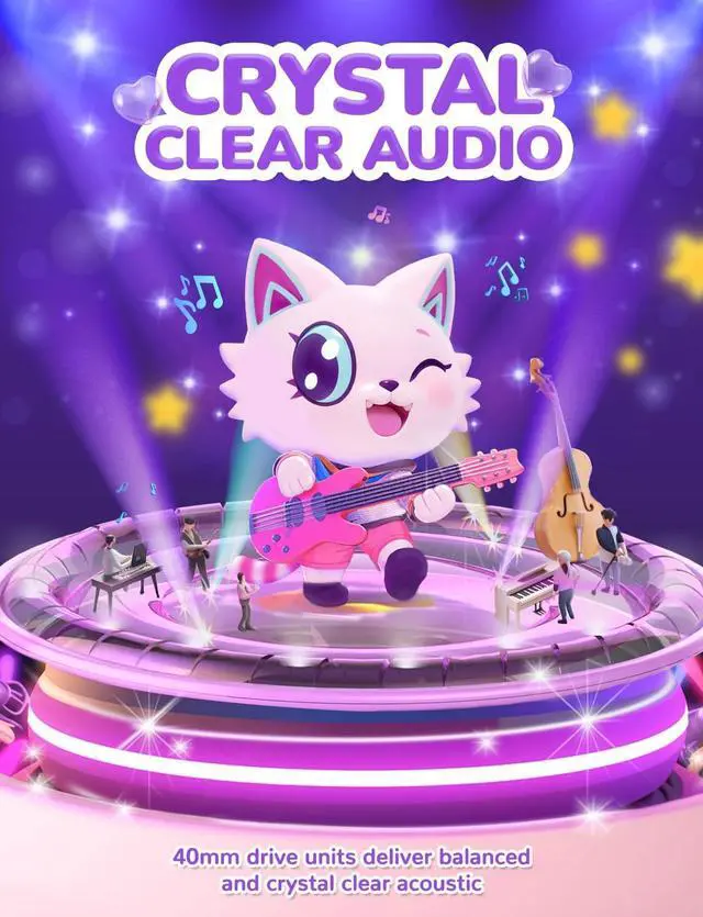 Alt view image 6 of 7 - iClever Kids Bluetooth Headphones, Light Up Cat Ear,60H Playtime, USB C Fast Charging, Safe Volume 74/85dBA, Bluetooth 5.3,Kids Headphones Wireless AUX Cord for iPad Tablets Travel,Meow Cookies-Purple