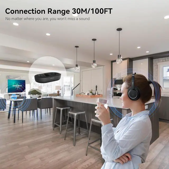 Alt view image 5 of 7 - Wireless Headphones for TV Watching, TV Headphones Wireless for Seniors with Transmitter Charging Base, Hea-impaired, No Audio Delay Blutooth 5.2, Plug and Play, Gifts for Elderly