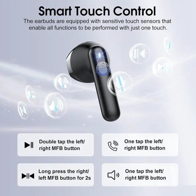 Alt view image 5 of 7 - Wireless Earbuds, 2025 Bluetooth 5.4 Headphones with 3D Bass Stereo, 40H Ultralight in-Ear Buds, Bluetooth Earbuds with 4 ENC Noise Cancelling Mic, USB-C LED, IP7 Waterproof Earphones for Android iOS