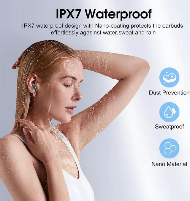 Alt view image 7 of 7 - Wireless Earbuds, 2025 Bluetooth 5.4 Headphones with 3D Bass Stereo, 40H Ultralight in-Ear Buds, Bluetooth Earbuds with 4 ENC Noise Cancelling Mic, USB-C LED, IP7 Waterproof Earphones for Android iOS