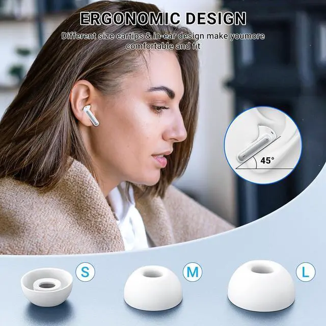 Alt view image 7 of 7 - Wireless Earbuds Headphones Bluetooth 5.3 with 4 ENC Noise Cancelling Mics,Hi-Fi Stereo in Ear Ear Buds with LED Screen,IPX6 Waterproof,42h Duration Playback for iPhone and Android white earphones