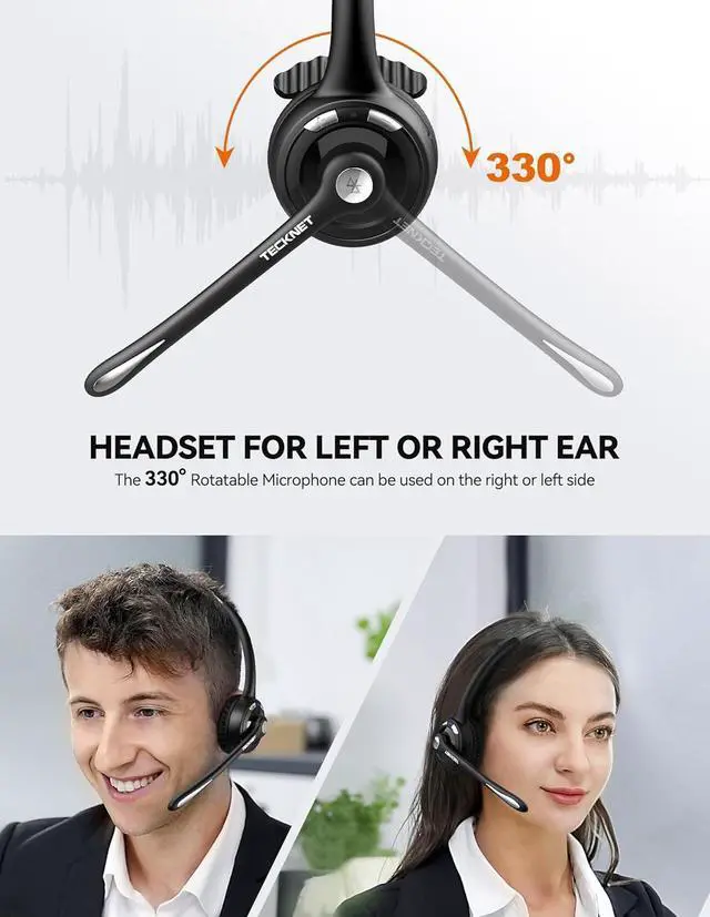 Alt view image 3 of 7 - TECKNET Bluetooth Headset, Wireless Headset with Noise Canceling Microphone for Trucker, On-Ear Bluetooth Headphone with Mute Mic for Work