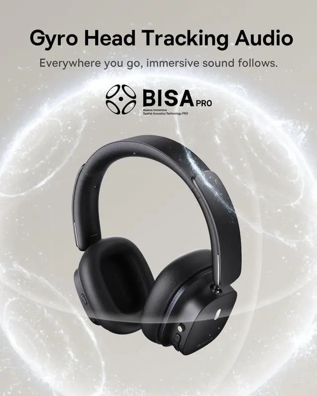 Alt view image 2 of 7 - Baseus Bowie 30 Max Active Noise Cancelling Headphones, Head Tracking Spatial Audio, LDAC Hi-Res Wireless Sound, 65H Playtime, Comfort Fit, Clear Calls, App Control, Bluetooth 5.4 Headphones Over Ear
