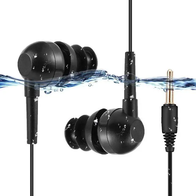 Main image of AGPTEK IPX8 Waterproof in-Ear Earphones, Coiled Cable Swimming Earbuds with Stereo Audio Extension Cable, Wired,Black