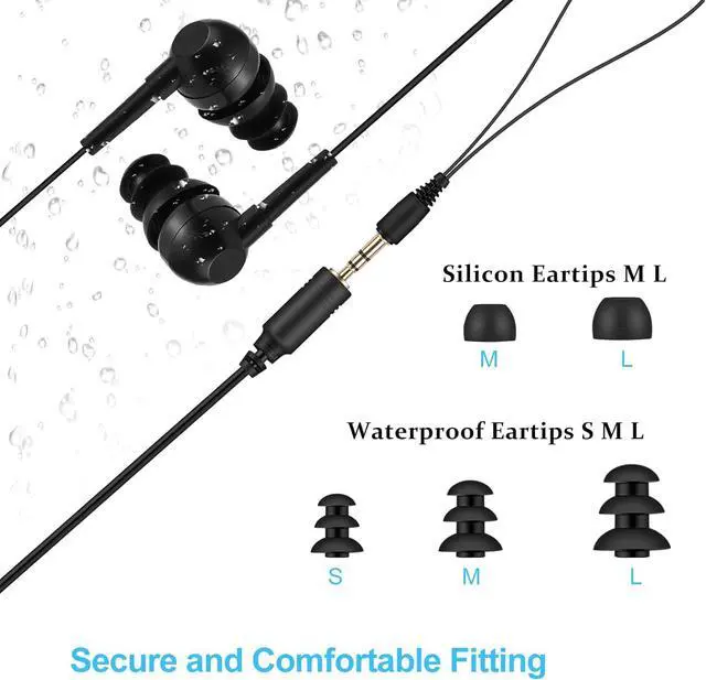 Alt view image 4 of 7 - AGPTEK IPX8 Waterproof in-Ear Earphones, Coiled Cable Swimming Earbuds with Stereo Audio Extension Cable, Wired,Black