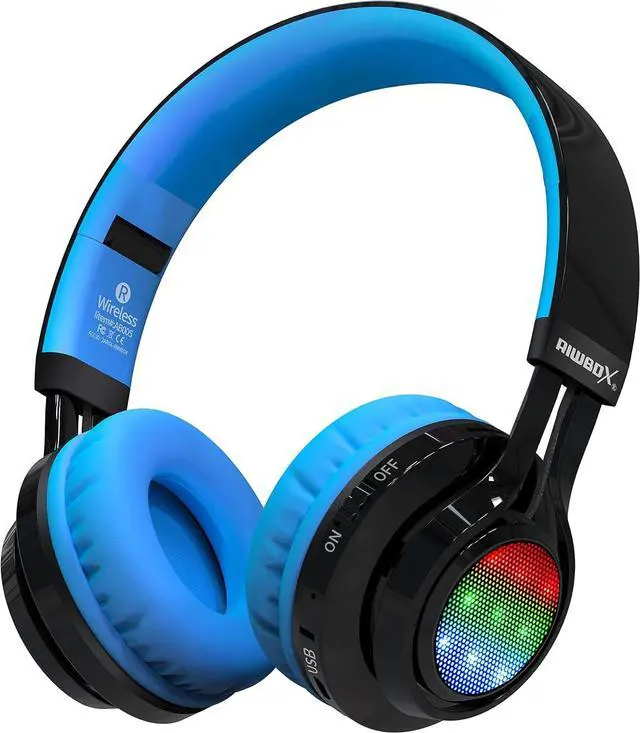 Main image of Riwbox Wireless Headphones for Kids, AB005 Kids Bluetooth Headphones V5.2 with Microphone Foldable Headset with TF Card FM Radio and LED Light Compatible for Phones PC TV (Black&Blue)