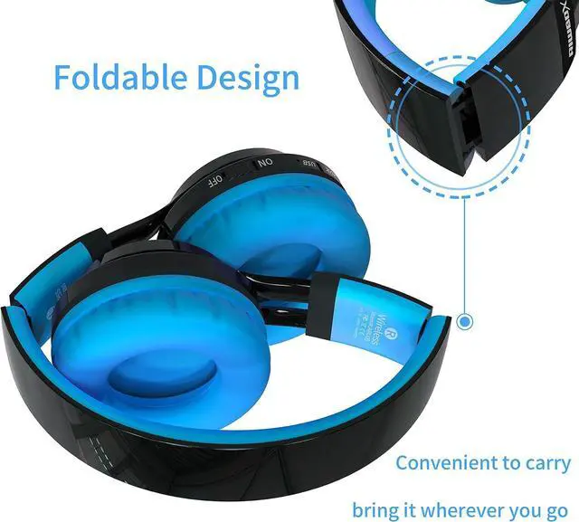 Alt view image 3 of 6 - Riwbox Wireless Headphones for Kids, AB005 Kids Bluetooth Headphones V5.2 with Microphone Foldable Headset with TF Card FM Radio and LED Light Compatible for Phones PC TV (Black&Blue)
