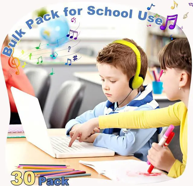 Alt view image 2 of 6 - Headphones Bulk for Classroom, Wholesale Childrens Headphones with 3.5 mm Jack for Kids,School, Student, Libraries, Computer Lab, Testing Centers (30 Pack Multi-Color)
