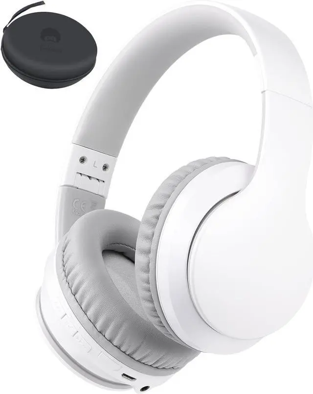 Main image of rockpapa E7 Over Ear Wireless Bluetooth Headphones with Mic Include Travel Case, Foldable Wired/Wireless Headphones with Microphone for Kids Childrens Boys Girls Teen Youth Adult White Grey