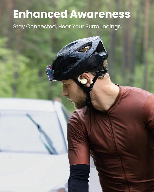 Alt view image 6 of 7 - Open Ear Bluetooth 5.4 Headphones, Wireless Earbuds with Earhooks, Touch Control, Dual Mic Clear Calls, IPX4 Waterproof, Lightweight Design, 32H Playtime, Perfect for Running & Workouts - Beige