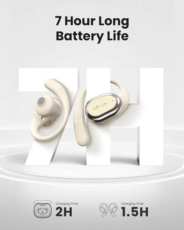 Alt view image 7 of 7 - Open Ear Bluetooth 5.4 Headphones, Wireless Earbuds with Earhooks, Touch Control, Dual Mic Clear Calls, IPX4 Waterproof, Lightweight Design, 32H Playtime, Perfect for Running & Workouts - Beige