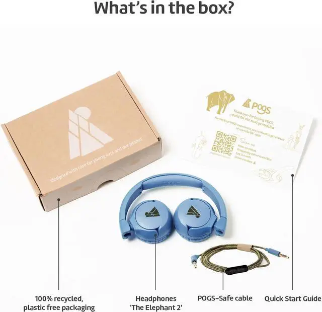 Alt view image 4 of 7 - POGS Kids Wired Headphones | The Elephant 2 | Adjustable, Durable Headphones for Kids 3+ | Limited to 85 dB, Microphone | On-Ear | Music-Sharing Function Safe 3.5mm Audio Cable (3.2ft) (rBlue)