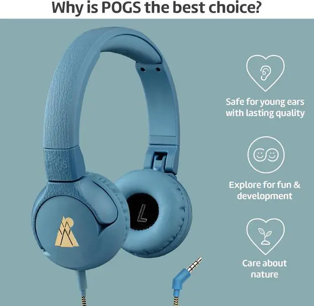 Alt view image 6 of 7 - POGS Kids Wired Headphones | The Elephant 2 | Adjustable, Durable Headphones for Kids 3+ | Limited to 85 dB, Microphone | On-Ear | Music-Sharing Function Safe 3.5mm Audio Cable (3.2ft) (rBlue)