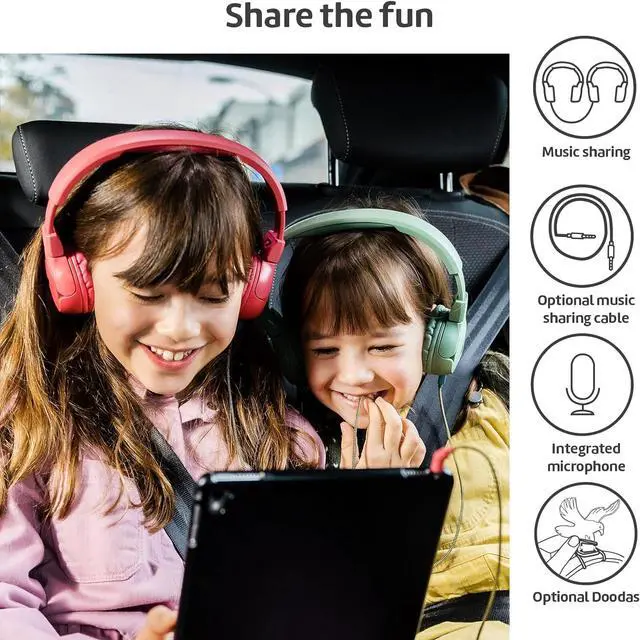 Alt view image 7 of 7 - POGS Kids Wired Headphones | The Elephant 2 | Adjustable, Durable Headphones for Kids 3+ | Limited to 85 dB, Microphone | On-Ear | Music-Sharing Function Safe 3.5mm Audio Cable (3.2ft) (rBlue)