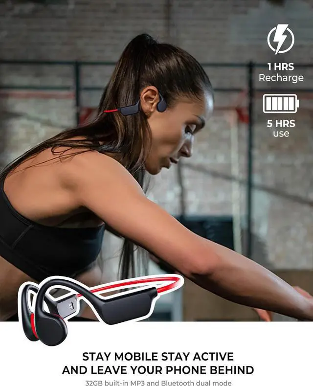 Alt view image 5 of 7 - Swimming Waterproof Bone Conduction Headphones Bluetooth 5.3 lPX8 Underwater Waterproof Headphones for Swimming with 32GB MP3 Player Built in Earbuds for Sport Running Cycling Gym (Redblack)