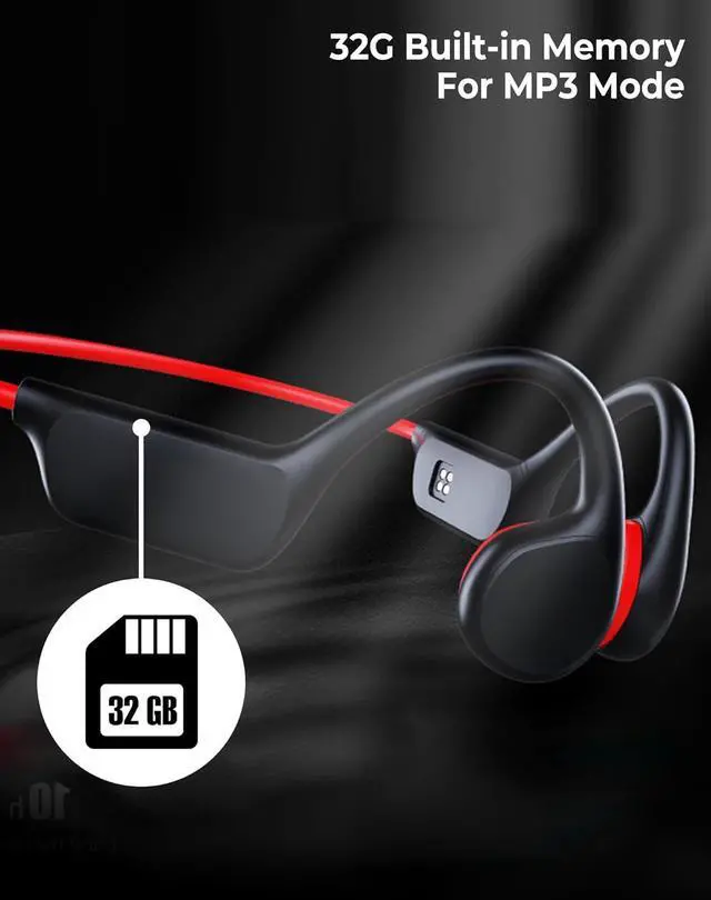 Alt view image 6 of 7 - Swimming Waterproof Bone Conduction Headphones Bluetooth 5.3 lPX8 Underwater Waterproof Headphones for Swimming with 32GB MP3 Player Built in Earbuds for Sport Running Cycling Gym (Redblack)
