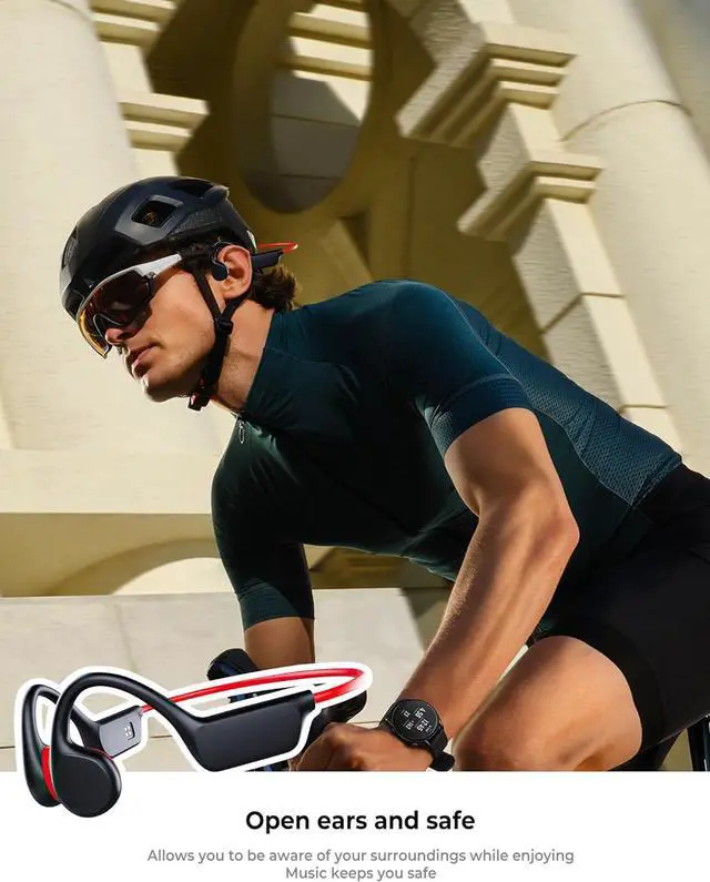 Alt view image 7 of 7 - Swimming Waterproof Bone Conduction Headphones Bluetooth 5.3 lPX8 Underwater Waterproof Headphones for Swimming with 32GB MP3 Player Built in Earbuds for Sport Running Cycling Gym (Redblack)