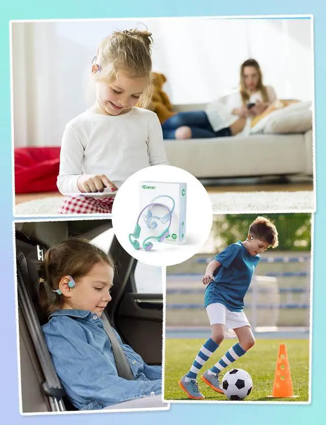 Alt view image 6 of 7 - iClever Kids Headphones, Bluetooth 5.4 Air Conduction Open Ear Headphones, Safe Volume 74&85 dBA, Clear Audio, 360° Bending, Ultra-Light Comfortable Kids Wireless Headphones for iPad/Travel/Sports