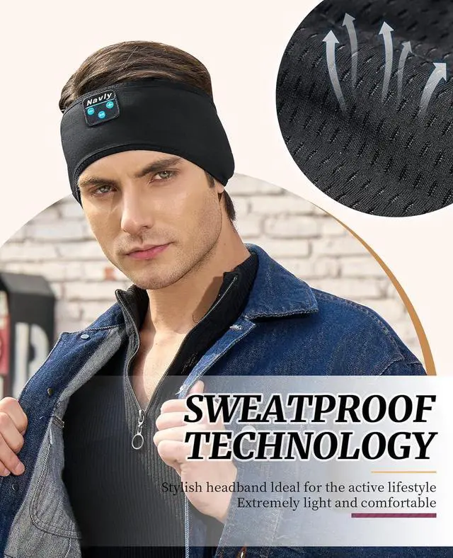 Alt view image 6 of 7 - Navly Sleep Headphones, 10Hrs Sports Headband with Soft Cozy Earbuds Comfortable, Headphones Headband with Ultra-Thin HD Stereo Speakers Perfect for Workout,Running,Yoga,Travel