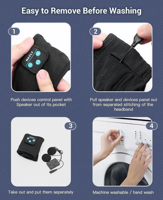 Alt view image 7 of 7 - Navly Sleep Headphones, 10Hrs Sports Headband with Soft Cozy Earbuds Comfortable, Headphones Headband with Ultra-Thin HD Stereo Speakers Perfect for Workout,Running,Yoga,Travel