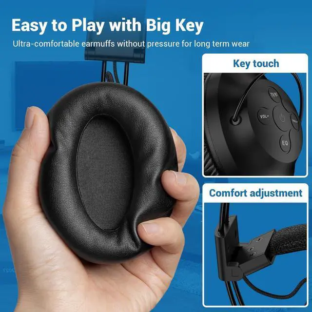 Alt view image 5 of 6 - ROSIDA Wireless Headphones for TV Watching with Transmitter, TV Headphones Wireless for Seniors 295FT Range with Optical, AUX, RCA and USB Way, High Volume Control, Long Playtime, No Delay, Black