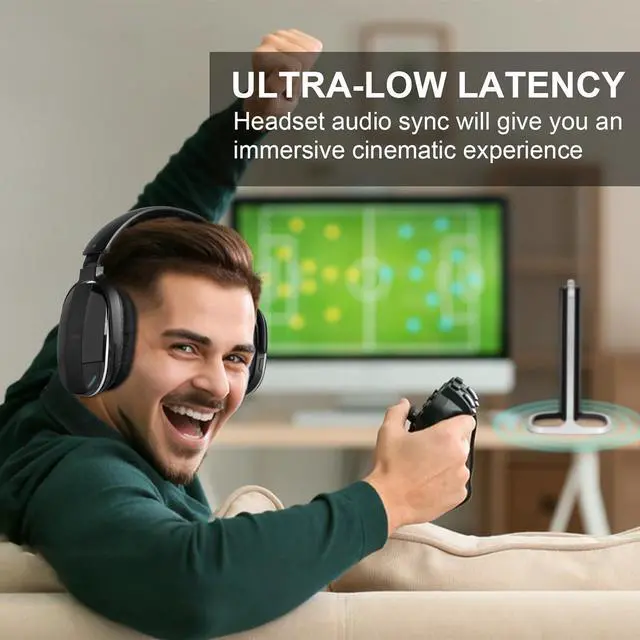 Alt view image 3 of 7 - Wireless Headphones for TV Watching with Charging Dock & RF Transmitter, Over Ear TV Headset for Seniors, Compatible with All Televisions