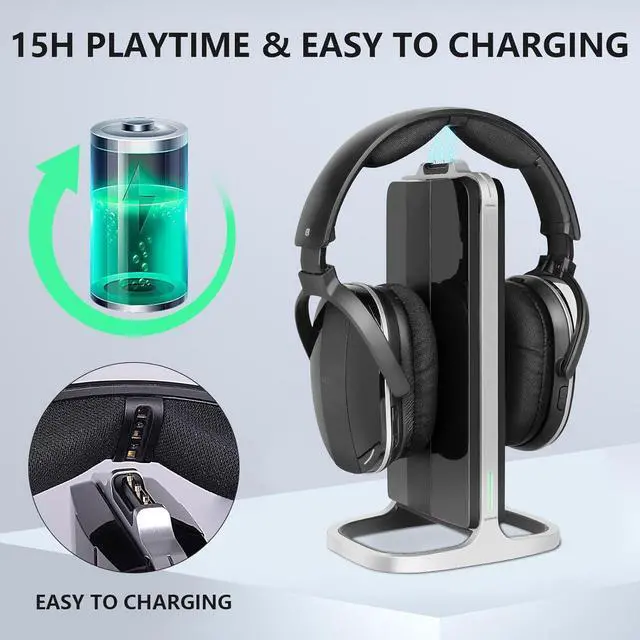 Alt view image 6 of 7 - Wireless Headphones for TV Watching with Charging Dock & RF Transmitter, Over Ear TV Headset for Seniors, Compatible with All Televisions