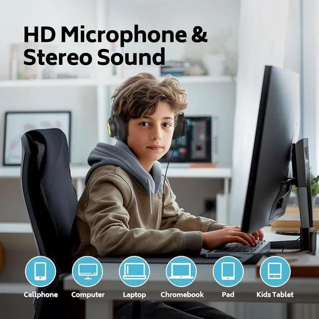 Alt view image 5 of 7 - AILIHEN Headphones Wired 12-Pack Bulk for School Students Kids K-12 ClassroomAdjustable, Foldable, Over-Ear Headsets with Microphone HD Stereo Sound 3.5mm Jack for Chromebook, Laptop (Multicolor)