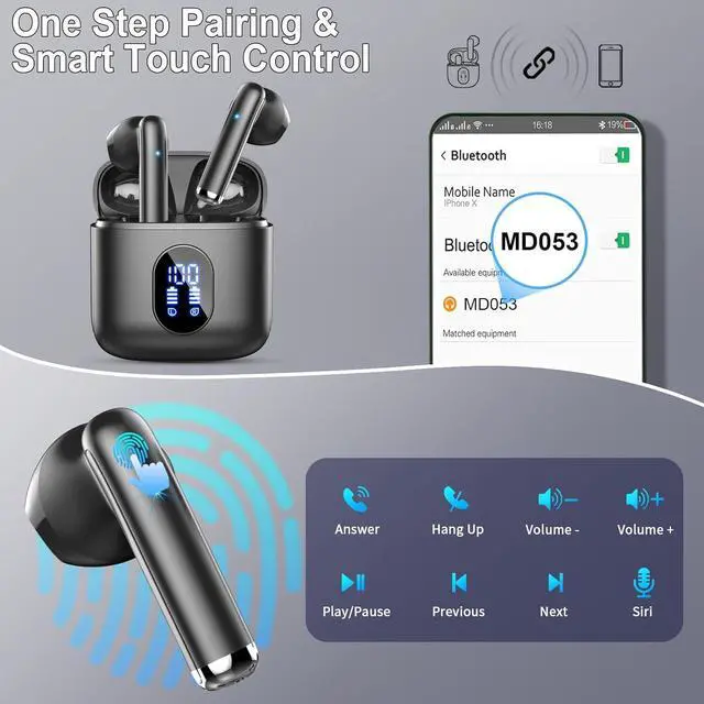 Alt view image 7 of 7 - Wireless Earbuds, 2024 Bluetooth 5.4 Earbuds Hi-Fi Stereo, 3g Mini Ear Buds with 4 ENC Mic, Bluetooth Headphones in Ear, 30H USB-C LED Charging Case, IP7 Waterproof Wireless Earphones for Android iOS