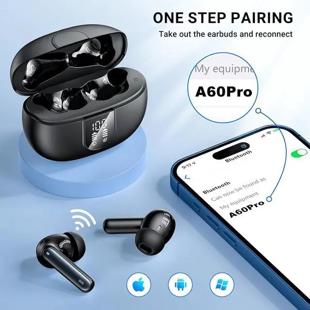 Alt view image 4 of 7 - Wireless Earbuds Headphones Bluetooth 5.3 with 4 ENC Noise Cancelling Mics,Hi-Fi Stereo in Ear Ear Buds with LED Screen,42h Duration Playback,IPX6 Waterproof Earphones for iOS Android Black