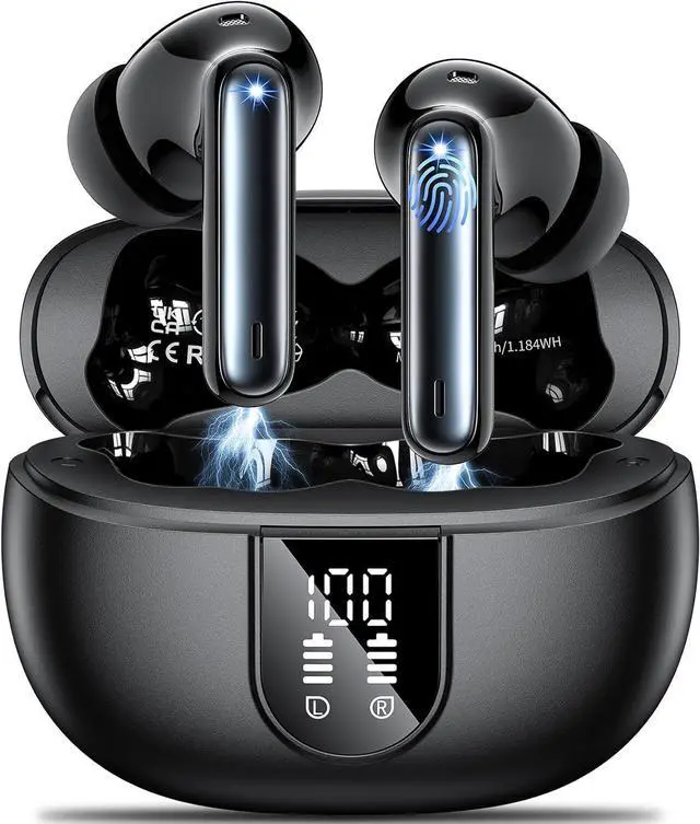 Main image of Wireless Earbuds Headphones Bluetooth 5.3 with 4 ENC Noise Cancelling Mics,Hi-Fi Stereo in Ear Ear Buds with LED Screen,42h Duration Playback,IPX6 Waterproof Earphones for iOS Android Black