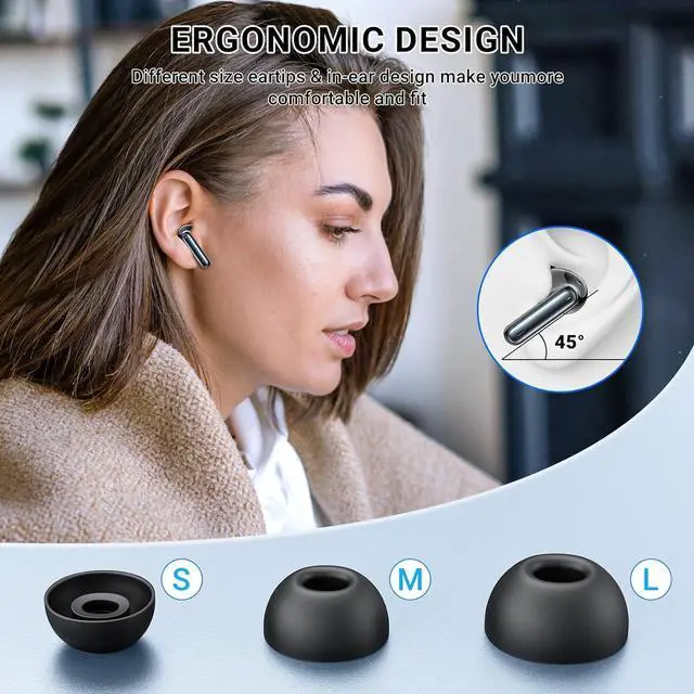 Alt view image 7 of 7 - Wireless Earbuds Headphones Bluetooth 5.3 with 4 ENC Noise Cancelling Mics,Hi-Fi Stereo in Ear Ear Buds with LED Screen,42h Duration Playback,IPX6 Waterproof Earphones for iOS Android Black