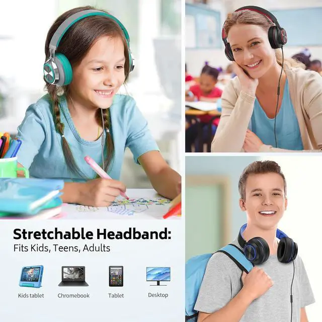 Alt view image 6 of 7 - Headphones Wired Bulk for School Kids Teens, Over-Ear for Classroom Chromebook Computer with Microphone, 3.5mm Jack, Foldable (6 Pack Multicolor)
